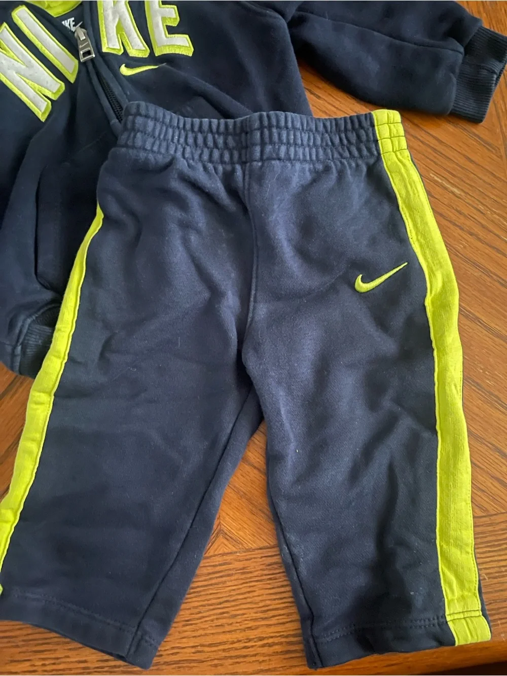 Nike Navy and Neon Green Kids Hoodie & Joggers Set
